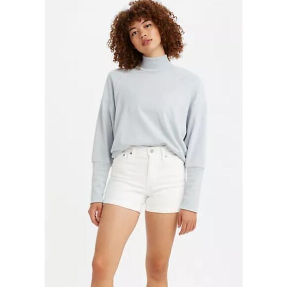 Levi Women Mid Rise Mid Length Distressed White Jean Stretch Shorts Size 10 NWT - Picture 1 of 9
